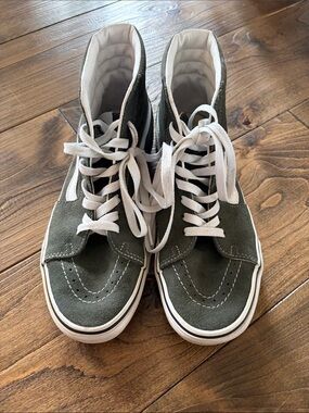 Vans High-Top Sneakers in Olive Green and White